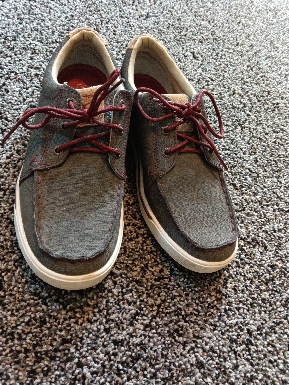 Twisted X Gray Canvas Moccasins with Burgundy Laces